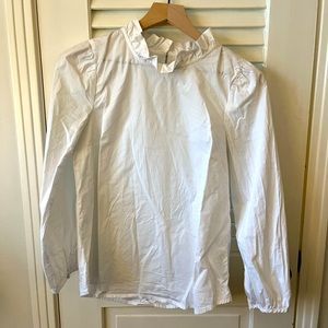J Crew White Ruffle Top Size S